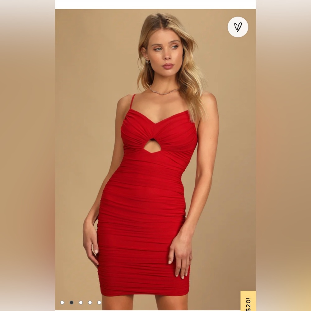 Red Ruched Bodycon Mini Dress LULUS Homecoming HOCO v-neck padded keyhole Sexy